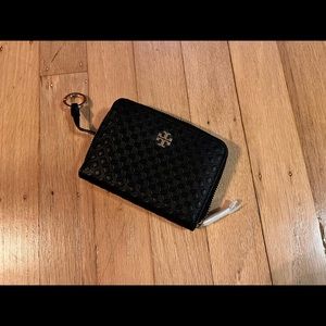 Tory Burch (Authentic) Marion Embossed Zip Coin Case Wallet (Black)